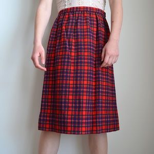 vintage 80s red plaid pure virgin wool pendleton midi skirt / made in usa